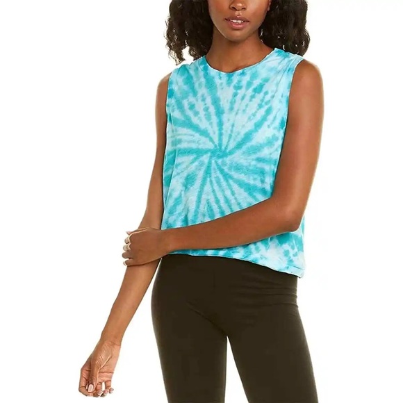 Free People Movement Love Tie Dye Cropped Tank in Turquoise Blue & White - Picture 7 of 10